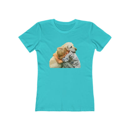 Yellow Labrador Retriever - Women's Slim Fit Ringspun Cotton T-Shirt (Colors: Solid Tahiti Blue)