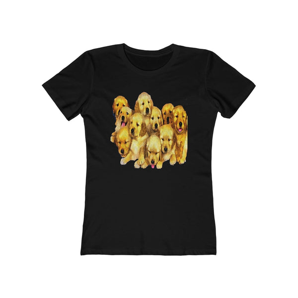 Golden  Retriever Puppies -Women's Slim Fit Ringspun Cotton T-Shirt (Colors: Solid Black)