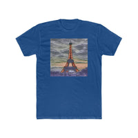 Eiffel Tower Sunset - Men's Fitted Cotton Crew Tee (Color: Solid Royal)