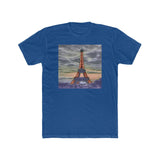 Eiffel Tower Sunset - Men's Fitted Cotton Crew Tee (Color: Solid Royal)