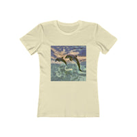 Dolphins 'Flip & Flop' -  Women's Slim Fit Ringspun Cotton T-Shirt (Colors: Solid Natural)