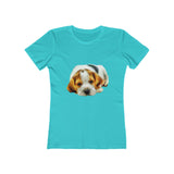 English Foxhound 'Sasha' Women's Slim Fit Ringspun Cotton T-Shirt (Colors: Solid Tahiti Blue)