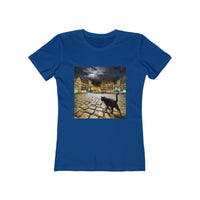 Night Cat Prowling - Women's Slim Fit Ringspun Cotton T-Shirt (Colors: Solid Royal)
