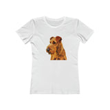 Irish Terrier 'Jocko' Women's Slim Fit Ringspun Cotton T-Shirt (Colors: Solid White)