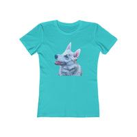 Norwegian Buhund - Women's Ringspun Slim Fit Cotton T-Shirt (Color: Solid Tahiti Blue)