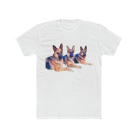 German Shepherd Trio - Men's Fitted Cotton Crew Tee (Color: Solid White)