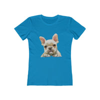 French Bulldog 'Bouvier' Women's Slim Fit Ringspun Cotton T-Shirt (Colors: Solid Turquoise)