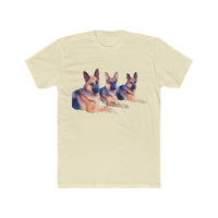 German Shepherd Trio - Men's Fitted Cotton Crew Tee (Color: Solid Natural)