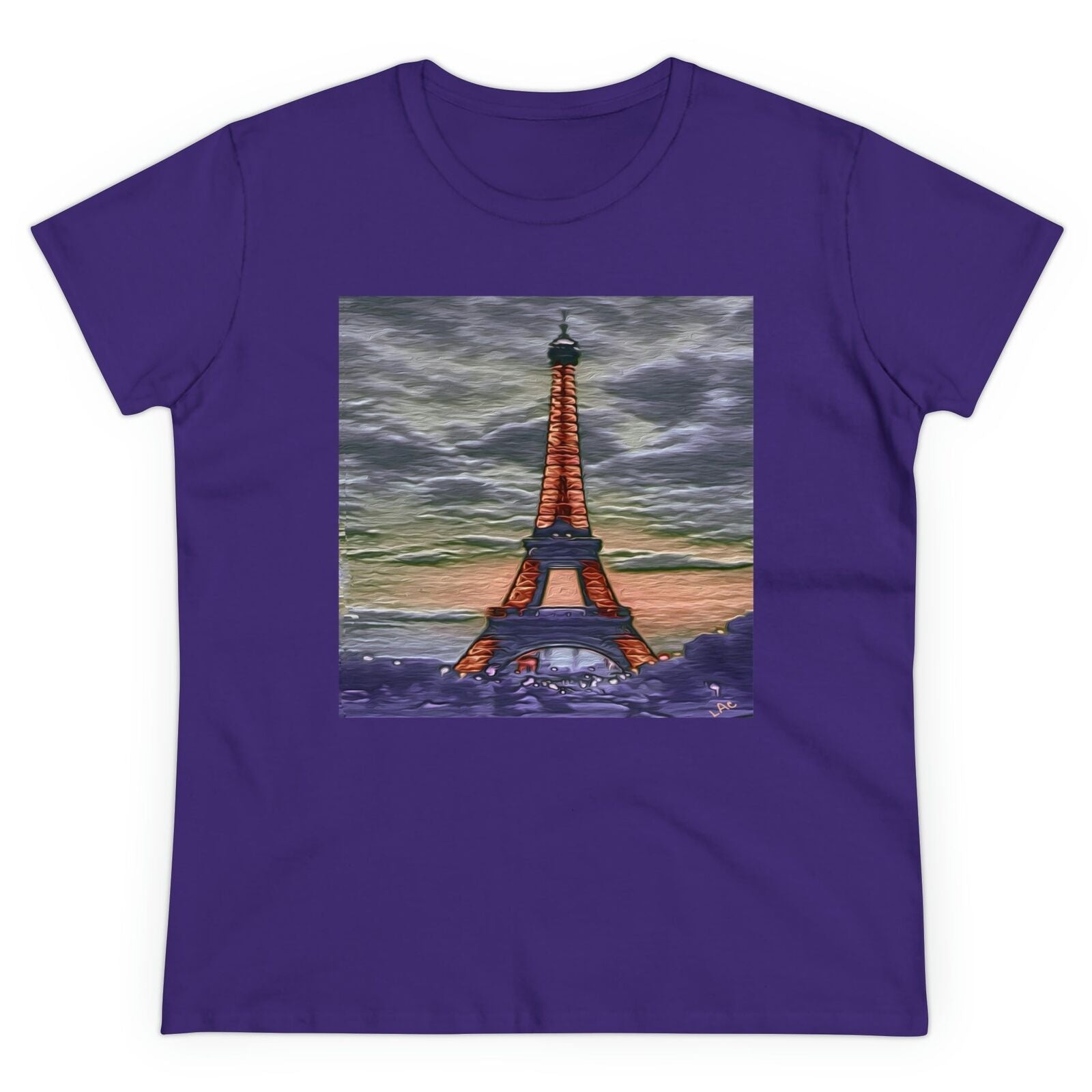 Eiffel Tower Sunset - Women's Midweight Cotton Tee (Color: Purple)