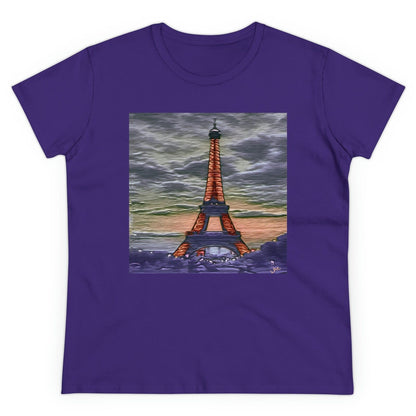 Eiffel Tower Sunset - Women's Midweight Cotton Tee (Color: Purple)
