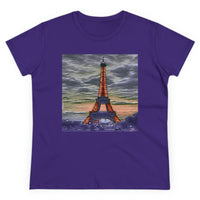 Eiffel Tower Sunset - Women's Midweight Cotton Tee (Color: Purple)