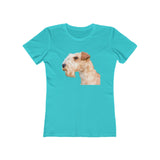 Lakeland Terrier Women's Slim Fit Ringspun Cotton T-Shirt (Colors: Solid Tahiti Blue)