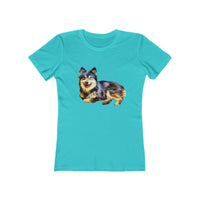 Finnish Lapphund - Women's Slim Fit Ringspun Cotton T-Shirt (Colors: Solid Tahiti Blue)