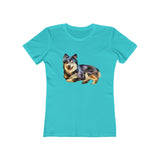 Finnish Lapphund - Women's Slim Fit Ringspun Cotton T-Shirt (Colors: Solid Tahiti Blue)
