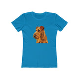Irish Terrier 'Jocko' Women's Slim Fit Ringspun Cotton T-Shirt (Colors: Solid Turquoise)