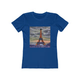Eiffel Tower Sunset - Women's Slim Fit Ringspun Cotton T-Shirt (Colors: Solid Royal)