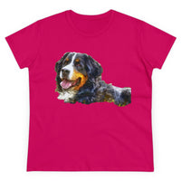 Bernese Mountain Dog Women's Midweight Cotton Tee (Color: Heliconia)