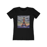 Eiffel Tower Sunset - Women's Slim Fit Ringspun Cotton T-Shirt (Colors: Solid Black)