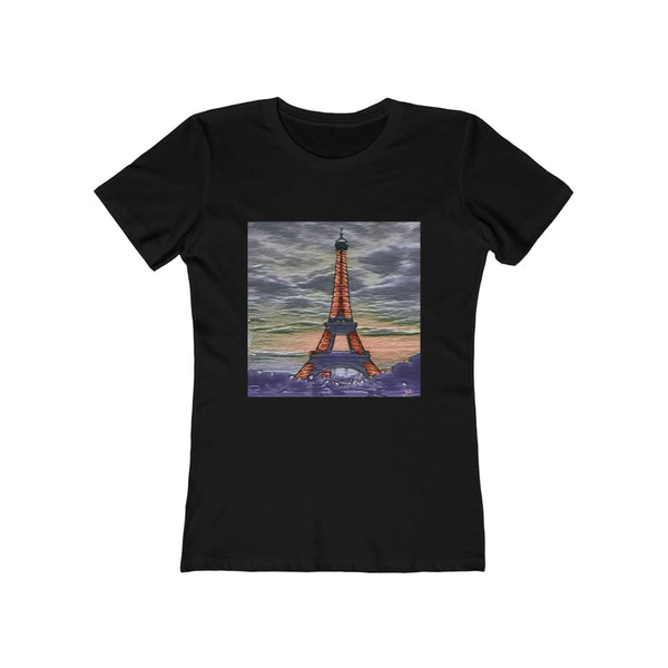 Eiffel Tower Sunset - Women's Slim Fit Ringspun Cotton T-Shirt (Colors: Solid Black)