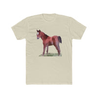 Horse 'Contata' - Men's Fitted Cotton Crew Tee (Color: Solid Cream)