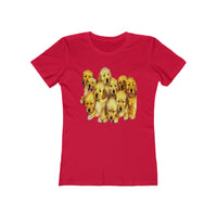 Golden  Retriever Puppies -Women's Slim Fit Ringspun Cotton T-Shirt (Colors: Solid Red)