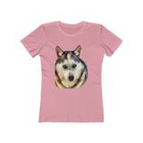 Siberian Husky 'Sacha' -  Women's Slim Fit Ringspun Cotton T-Shirt (Colors: Solid Light Pink)