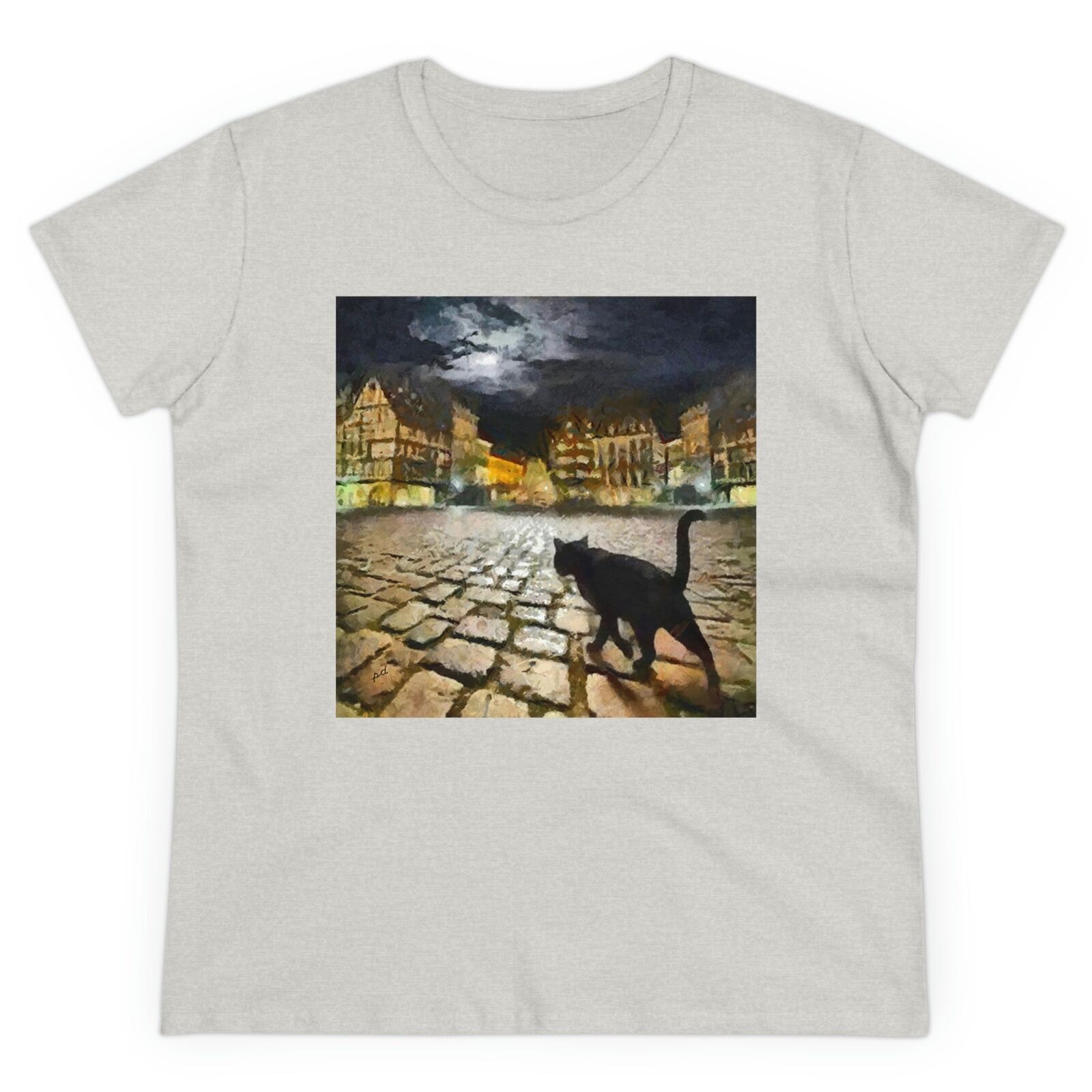 Cat "On the Prowl" Women's Midweight Cotton Tee (Color: Ash)
