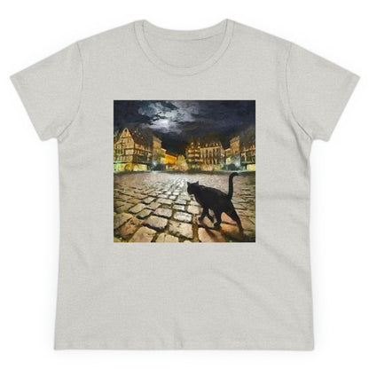 Cat "On the Prowl" Women's Midweight Cotton Tee (Color: Ash)