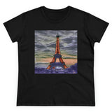 Eiffel Tower Sunset - Women's Midweight Cotton Tee (Color: Black)