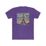 Eiffel Tower Sunset - Men's Fitted Cotton Crew Tee (Color: Solid Purple Rush)