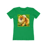 Pomeranian 'Pom Pom' - Women's Slim Fit Ringspun Cotton T-Shirt (Colors: Solid Kelly Green)