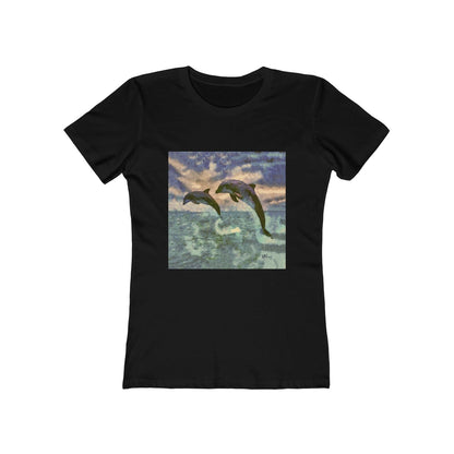 Dolphins 'Flip & Flop' -  Women's Slim Fit Ringspun Cotton T-Shirt (Colors: Solid Black)