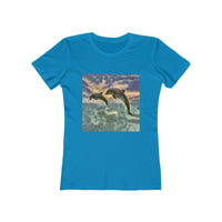 Dolphins 'Flip & Flop' -  Women's Slim Fit Ringspun Cotton T-Shirt (Colors: Solid Turquoise)