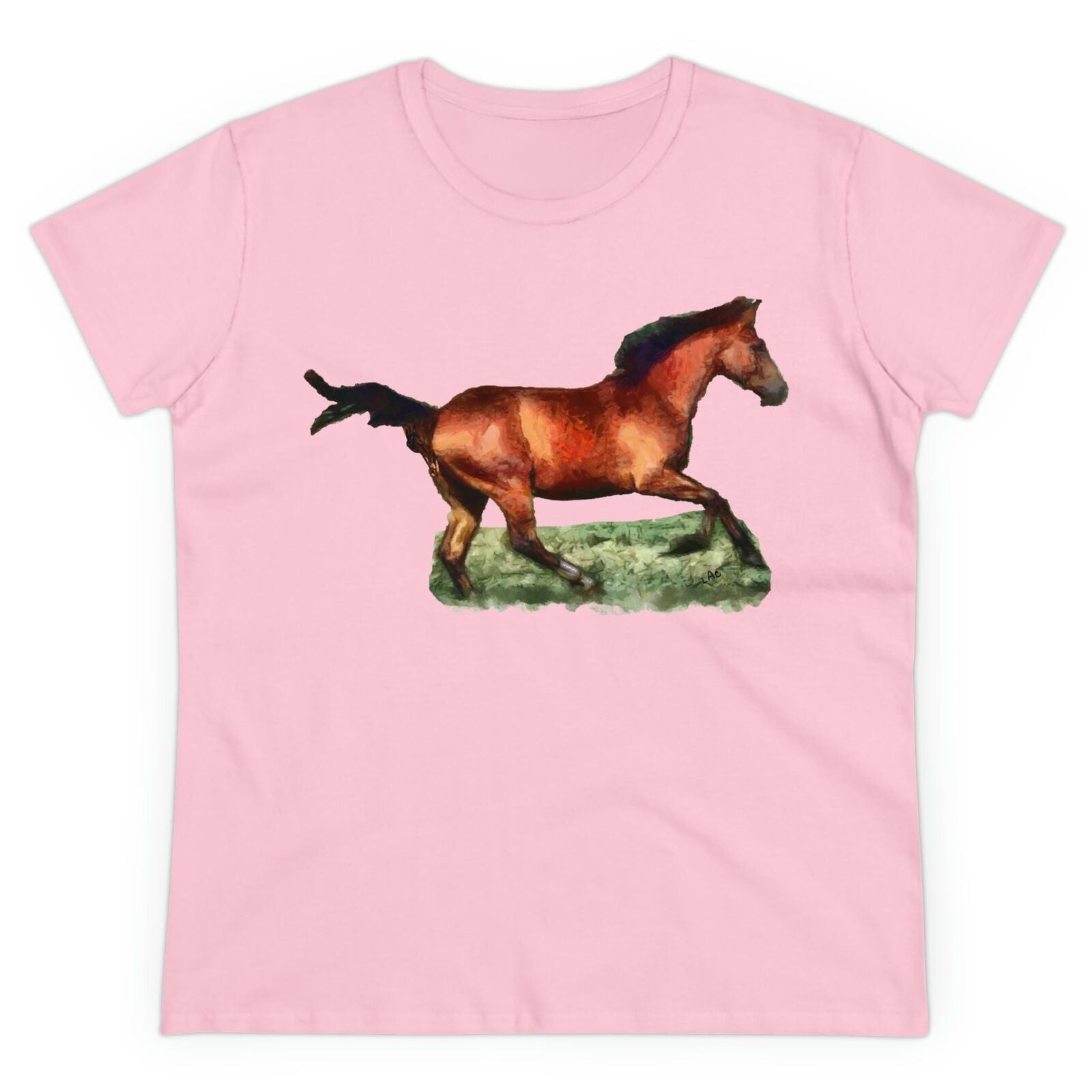 Horse 'Sam' Women's Midweight Cotton Tee (Color: Light Pink)