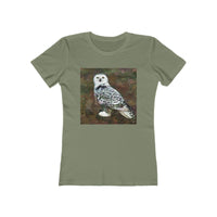 Snowy White Owl - Women's Slim Fit Ringspun Cotton T-Shirt (Colors: Solid Light Olive)