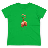 Flamingos 'Love Birds'Women's Midweight Cotton Tee (Color: Irish Green)