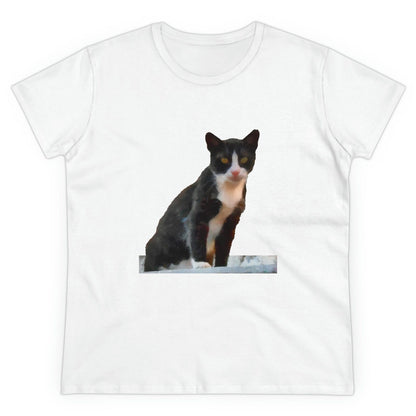 Cat 'Hydra Kitten' Women's Midweight Cotton Tee (Color: White)