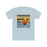 Happy Hour on Sifnos (Greece)- Men's Fitted Cotton Crew Tee (Color: Solid Light Blue)