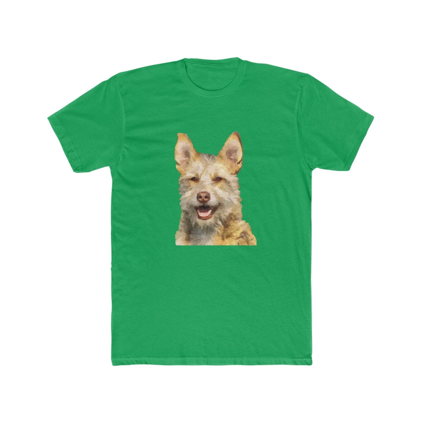 Portuguese Podengo Men's Fitted Cotton Crew Tee (Color: Solid Kelly Green)