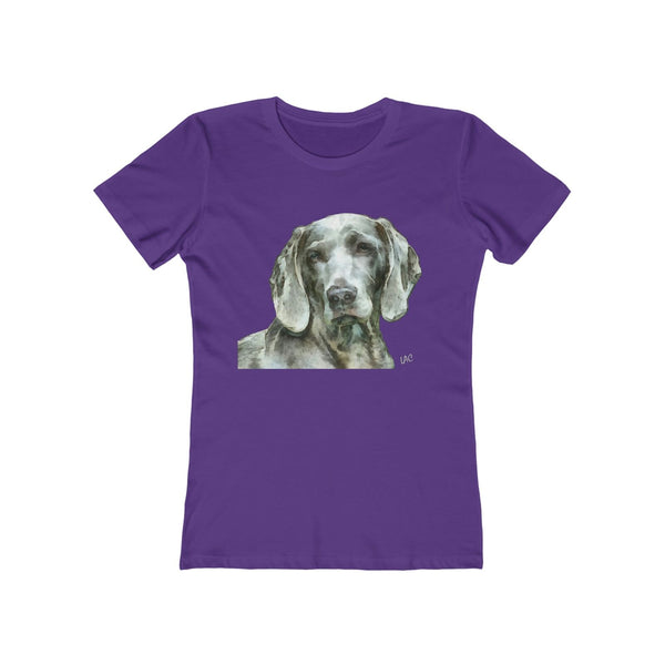 Weimaraner 'Grayson' Women's Ringspun Cotton Tee  - Slim Fit by DoggyL (Color: Solid Purple Rush)