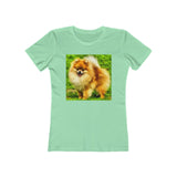 Pomeranian 'Pom Pom' - Women's Slim Fit Ringspun Cotton T-Shirt (Colors: Solid Mint)