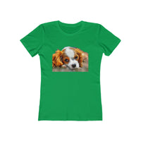Cavalier King Charles Spaniel Puppy - Women's Slim Fit Ringspun Cotton (Colors: Solid Kelly Green)