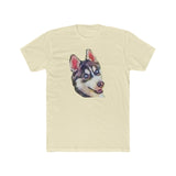 Siberian Husky 'Iditarod' Men's Fitted Cotton Crew Tee (Color: Solid Natural)