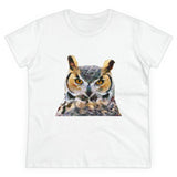 Great Horned Owl 'Hooty' Women's Midweight Cotton Tee (Color: White)