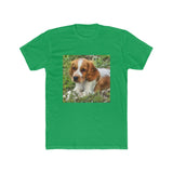 Welsh Springer Spaniel Men's Fitted Cotton Crew Tee (Color: Solid Kelly Green)