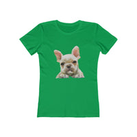 French Bulldog 'Bouvier' Women's Slim Fit Ringspun Cotton T-Shirt (Colors: Solid Kelly Green)