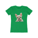French Bulldog 'Bouvier' Women's Slim Fit Ringspun Cotton T-Shirt (Colors: Solid Kelly Green)