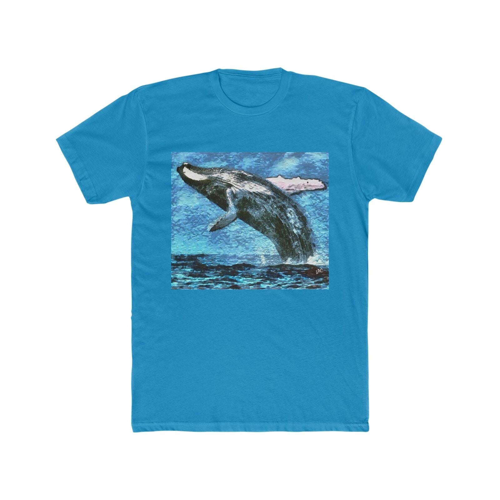 Humpback Whale - Men's Fitted Cotton Crew Tee (Color: Solid Turquoise)