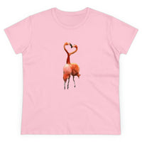 Flamingos 'Love Birds'Women's Midweight Cotton Tee (Color: Light Pink)