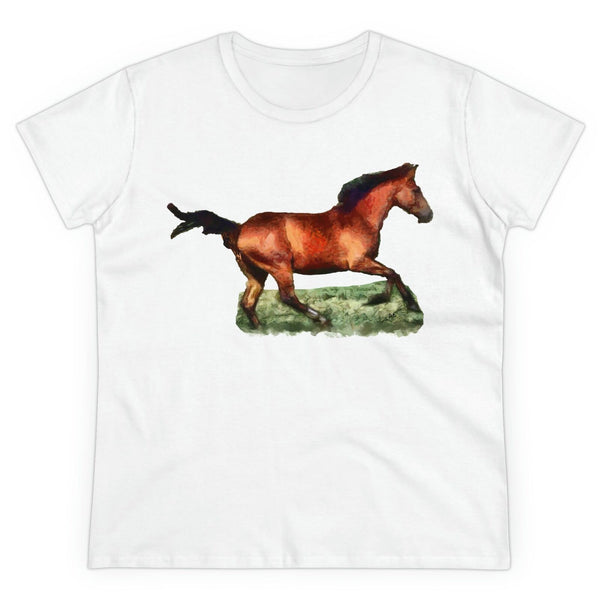 Horse 'Sam' Women's Midweight Cotton Tee (Color: White)